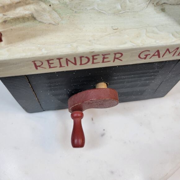 Vintage Wooden Box Christmas Motion Decor Reindeer Games Santa Flying Reindeer - Picture 5 of 16